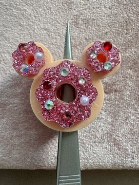 The Fawn Doe Mickey Pink Donut with Crystal & Pearl Sprinkles Straw Topper
